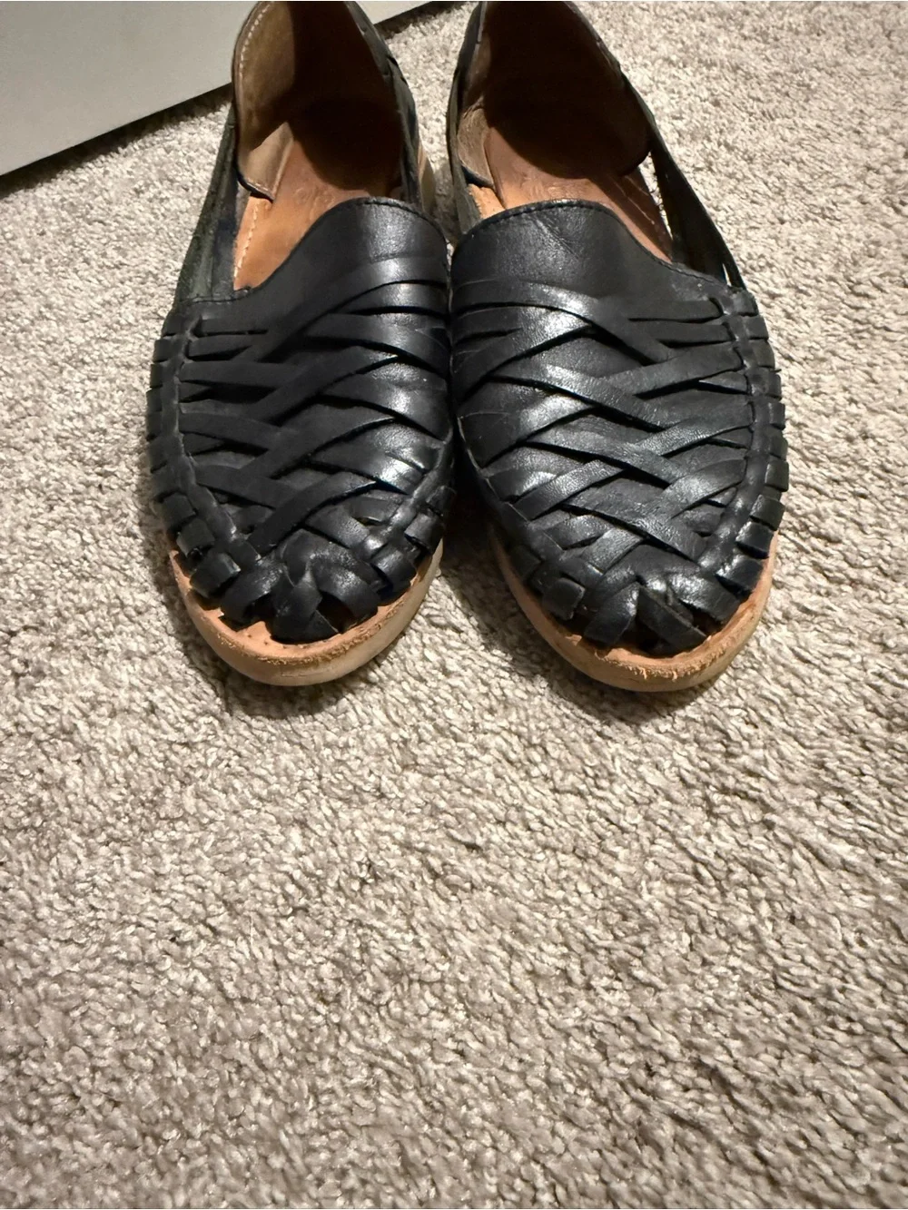 Handmade Black Woven Leather Huarache Flats - Women Sz 10